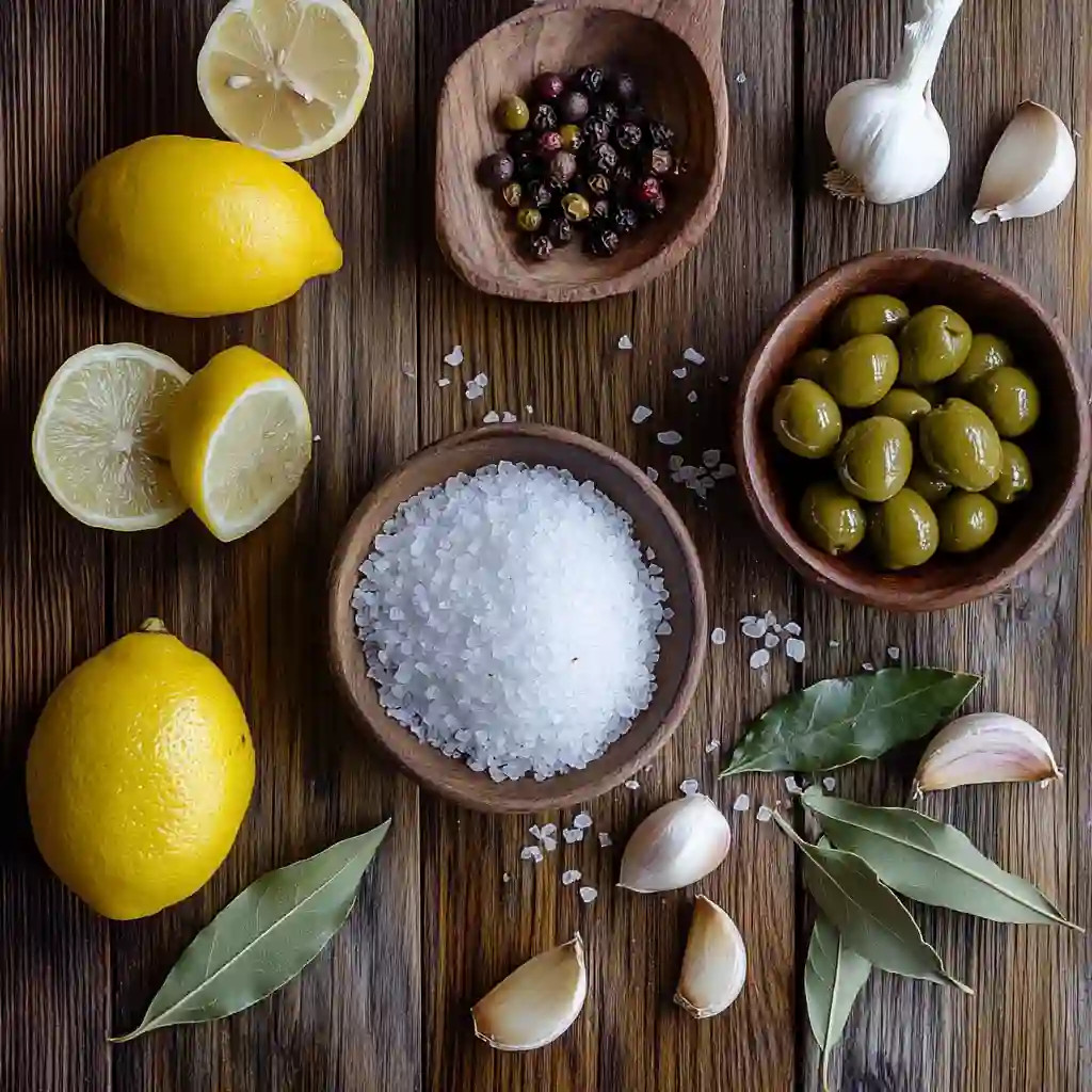 Ingredients for curing cracked green olives