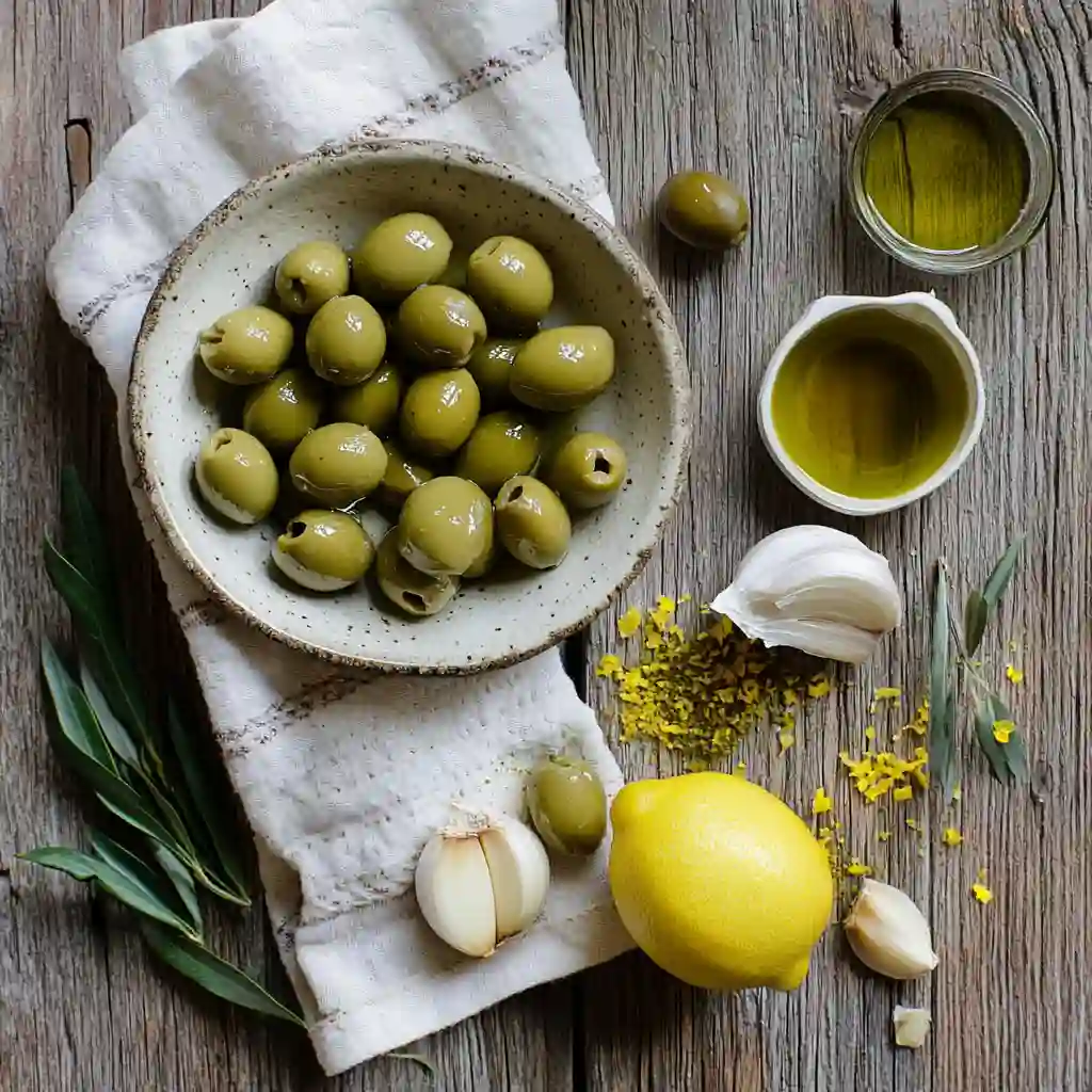 Ingredients for green olive paste