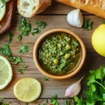 green olive tapenade with herbs and bread