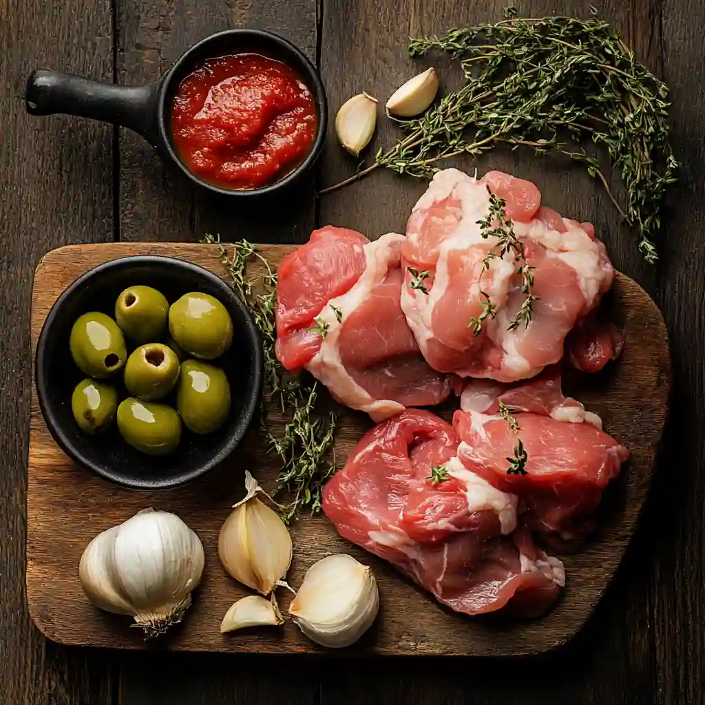 ingredients for rabbit with green olives recipe