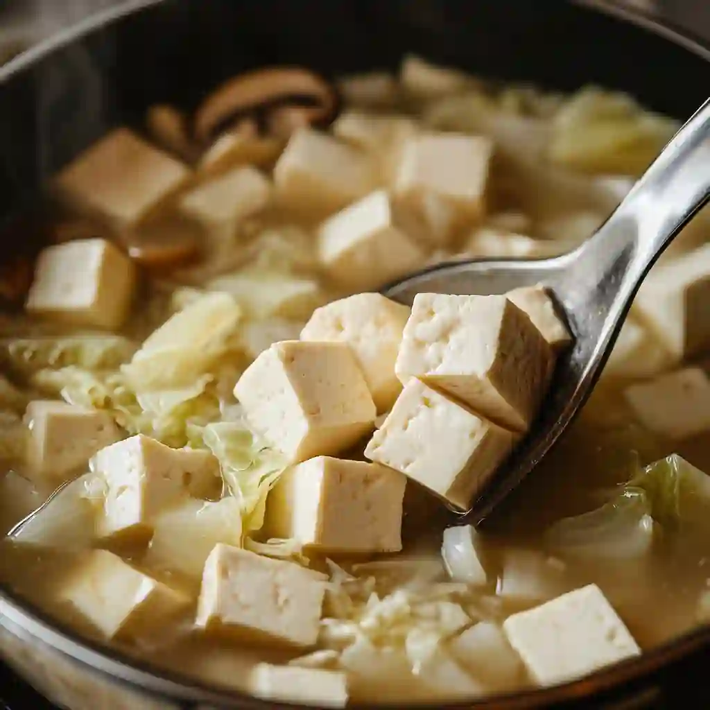 Adding silken tofu into white pepper soup