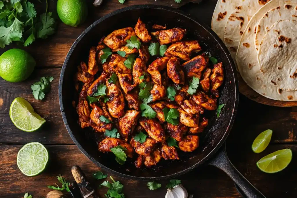 Ancho chili chicken served rustic-style