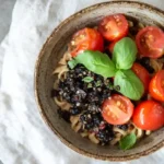 black olive tapenade pasta with cherry tomatoes