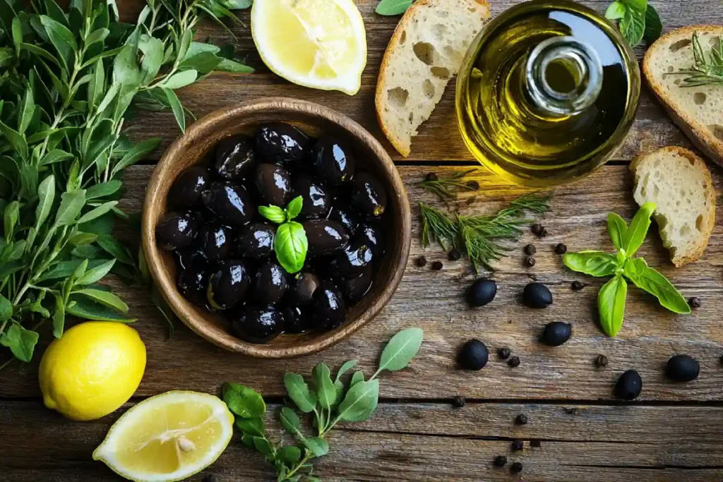 Black olives with Mediterranean herbs