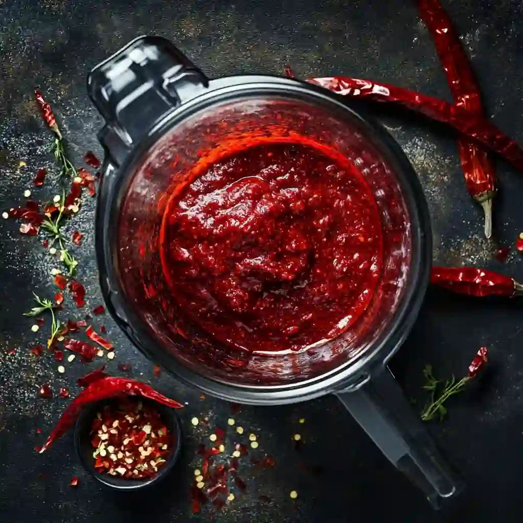 Blending pasilla pepper sauce