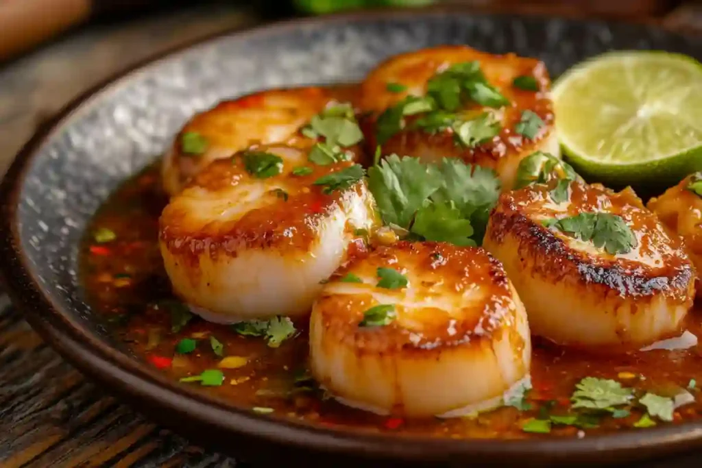 Callo de Hacha a la Diabla with red chile sauce