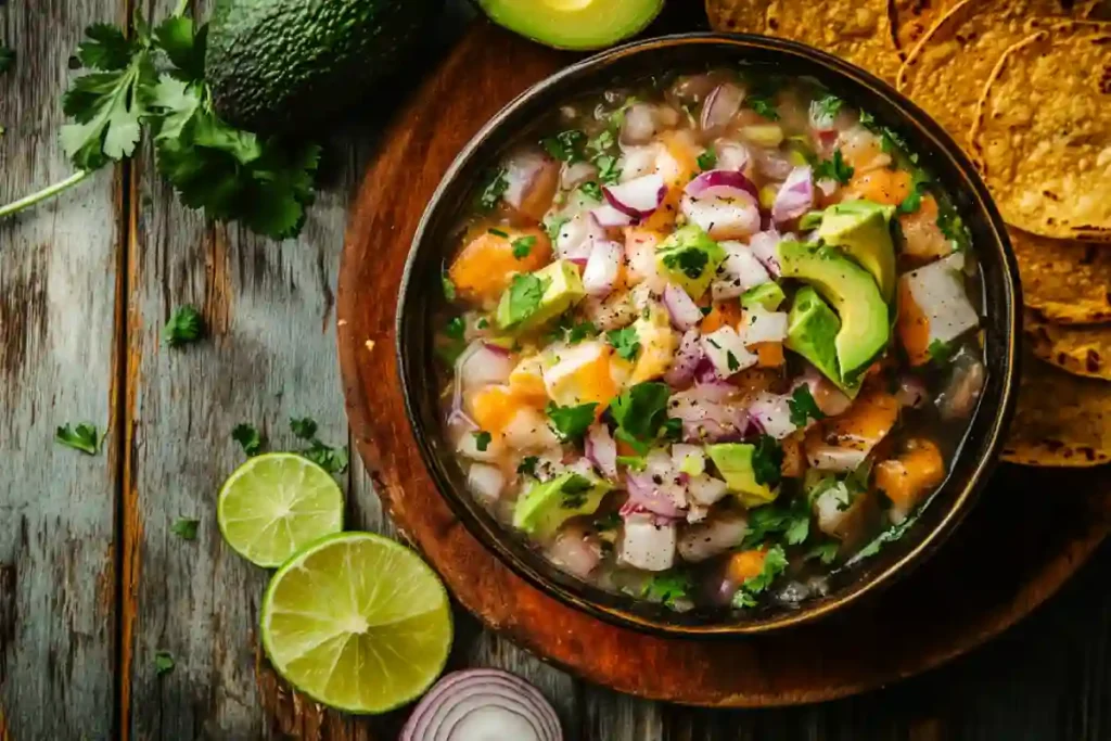 callo de hacha ceviche with lime and avocado