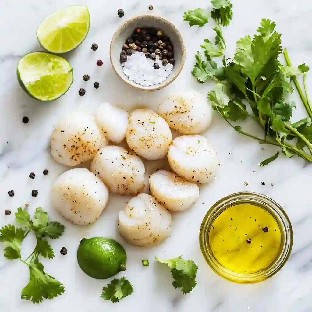 callo de hacha a la plancha ingredients flat lay