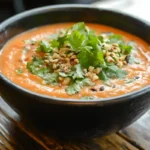 carrot pasilla pepper soup served hot
