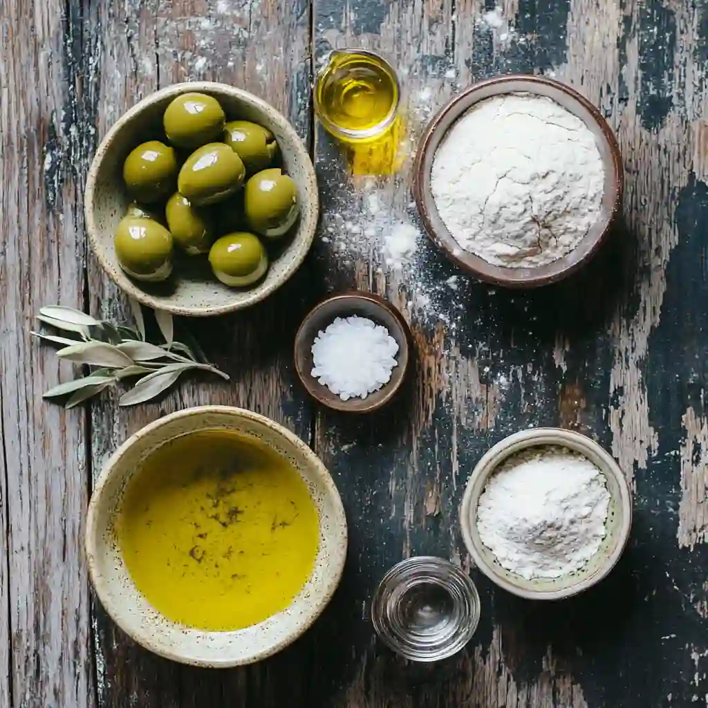 Ingredients for green olive bread