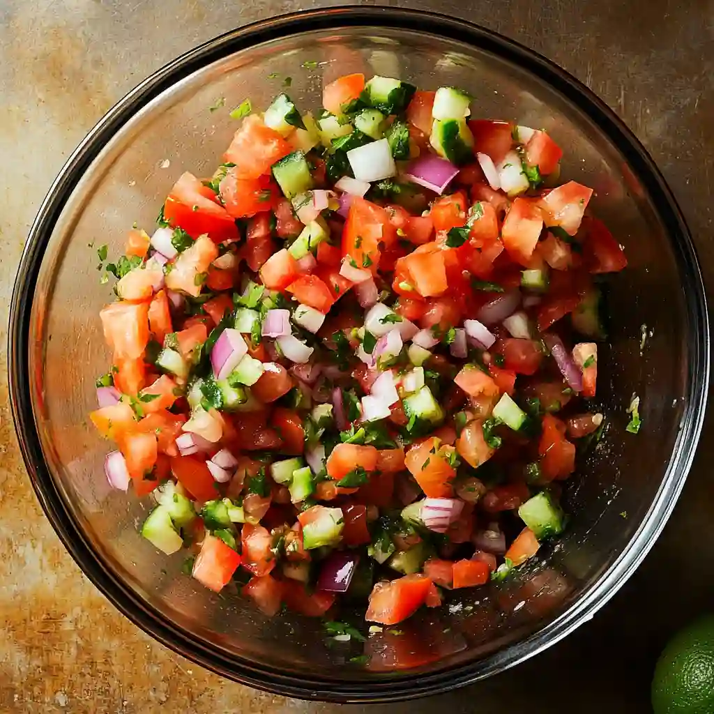 Mixing papalo salsa in a bowl