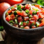 Fresh papalo salsa with tomatoes and herbs