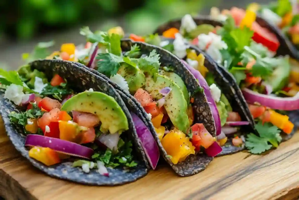 Papalo tacos with fresh herbs