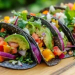 Papalo tacos with fresh herbs