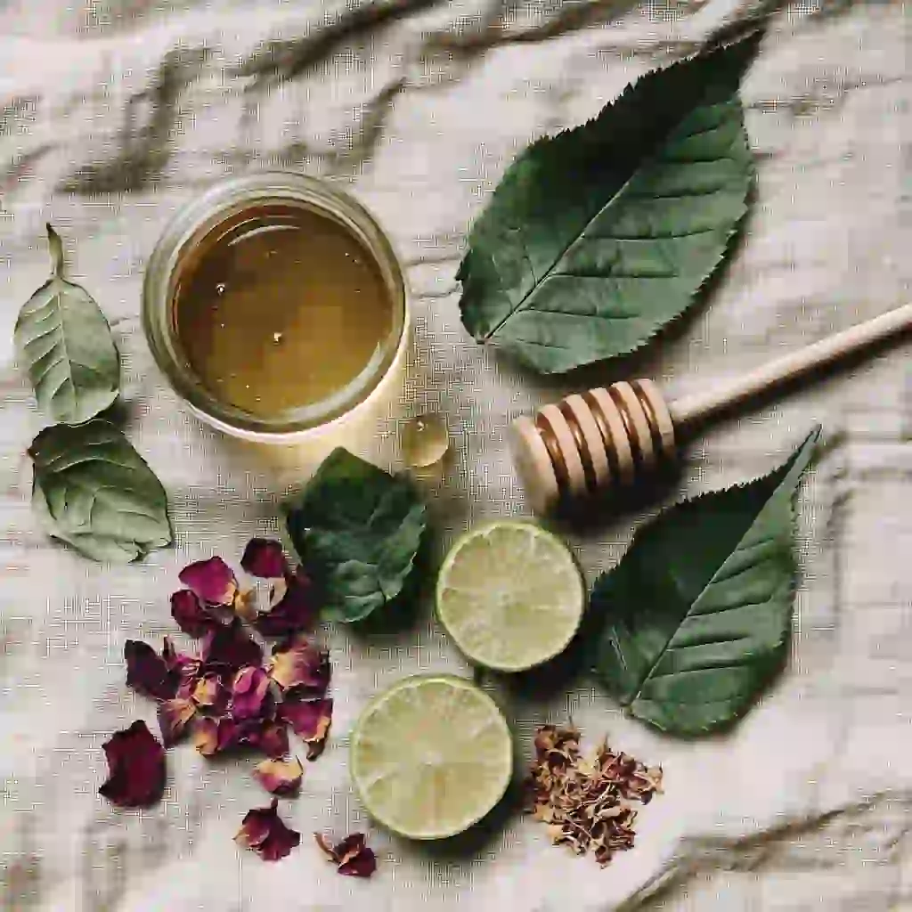 Papalo tea ingredients with papalo leaves and honey