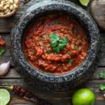 pasilla pepper salsa in traditional molcajete