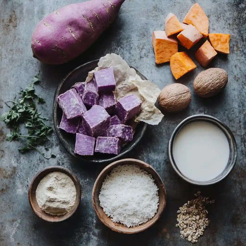 purple potato pie bars ingredients display