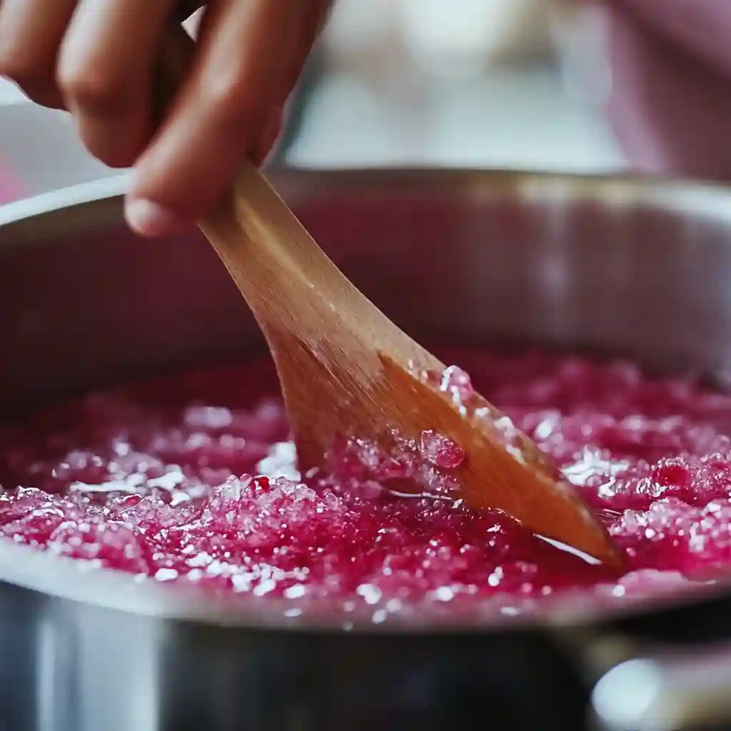 boiling rose petal jelly mixture