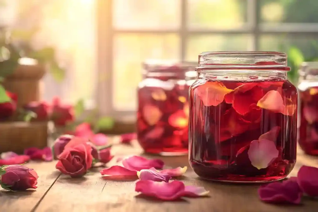 ose petal jelly in glass jars