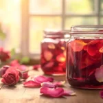 ose petal jelly in glass jars