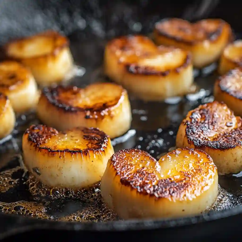 Searing plant-based scallops for tostadas