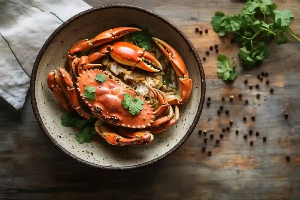 Singaporean-style white pepper crab recipe served in bowl