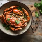Singaporean-style white pepper crab recipe served in bowl