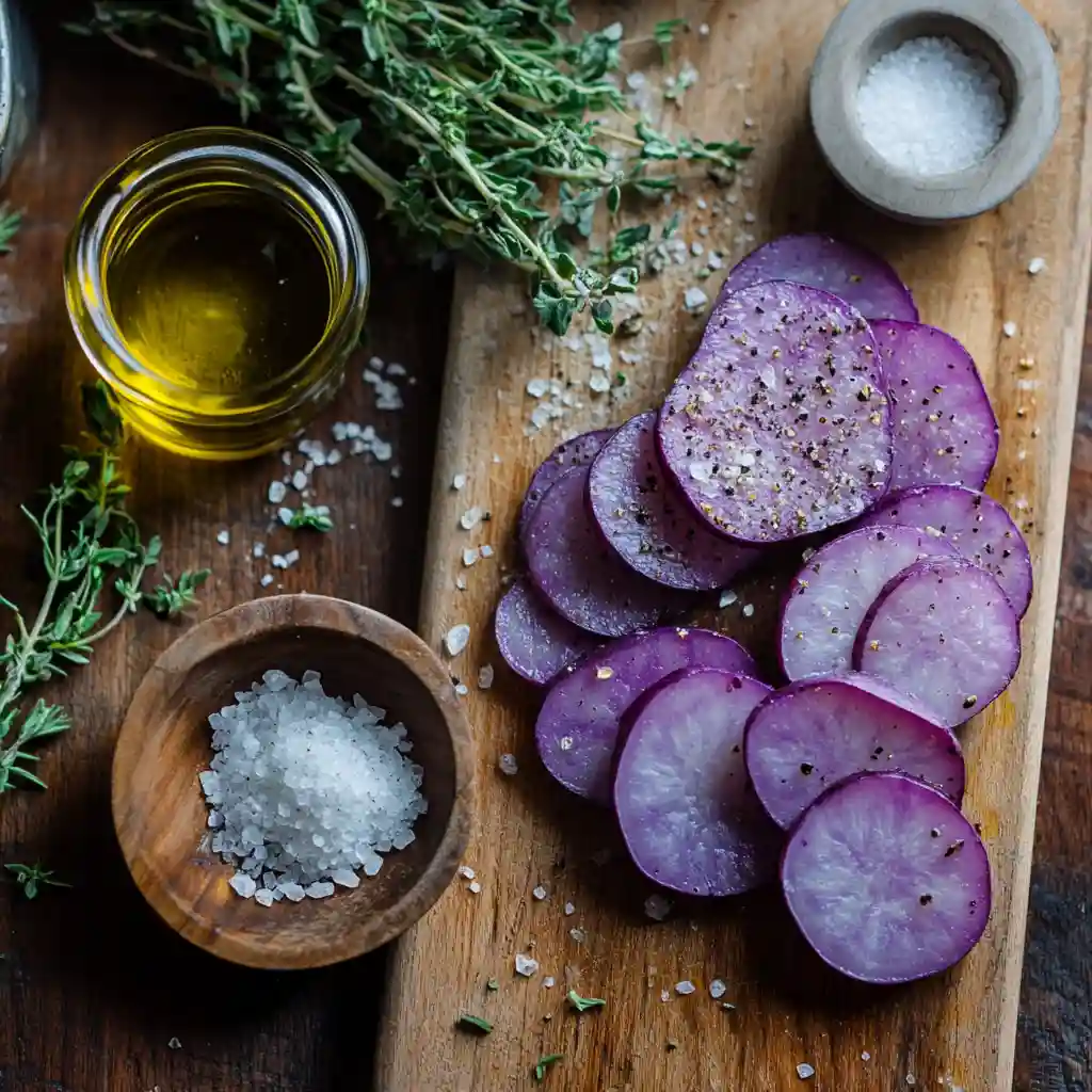purple potatoes ingredients sliced herbs